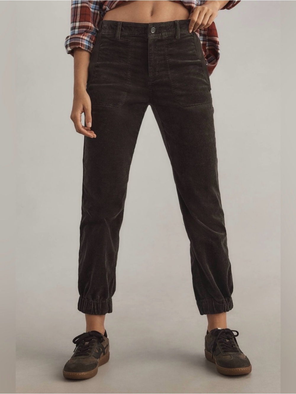 Anthropologie The Richie Slim Jogger Corduroy Edition Size 12 Black Grey